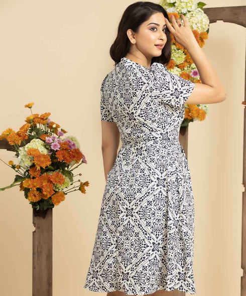 Round Neck Geo Printed Dress